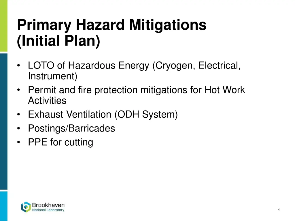 primary hazard mitigations initial plan