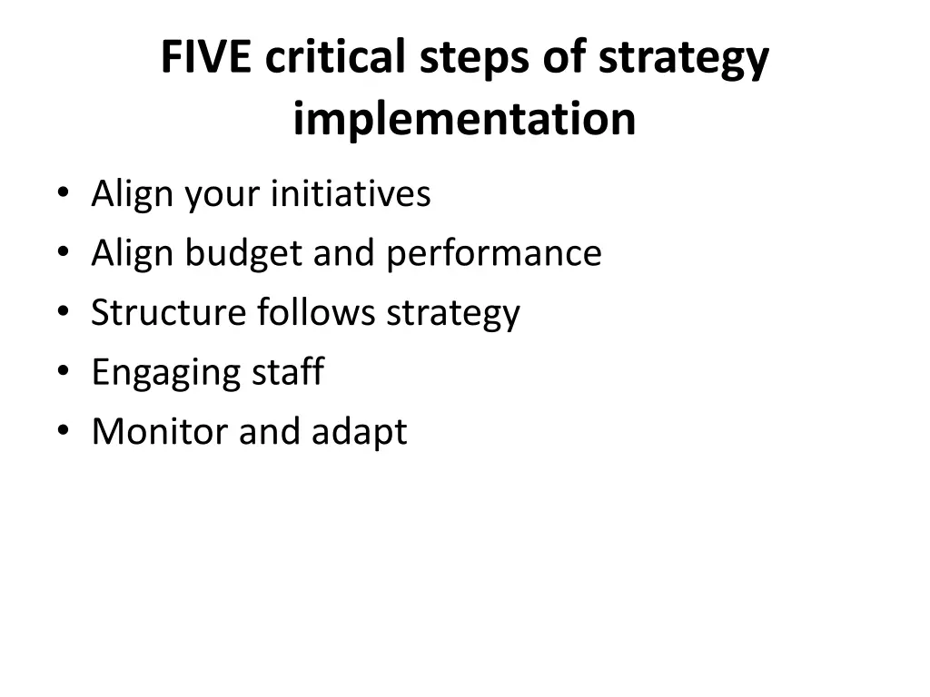 five critical steps of strategy implementation