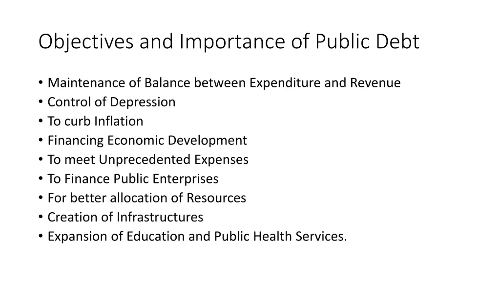 objectives and importance of public debt