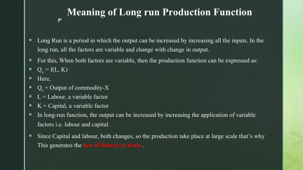 meaning of long run production function