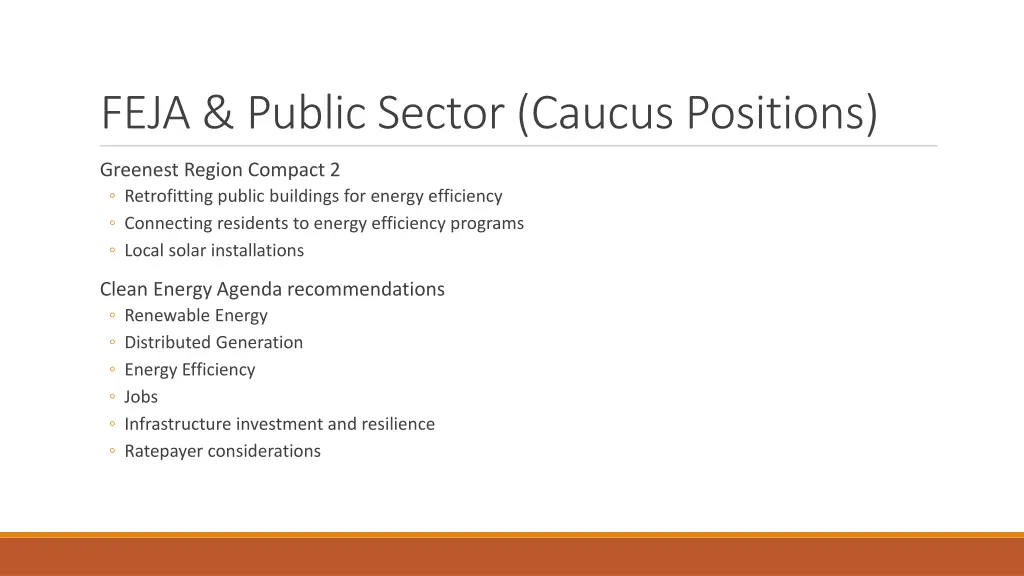 feja public sector caucus positions