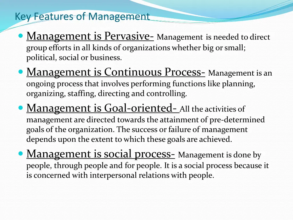key features of management