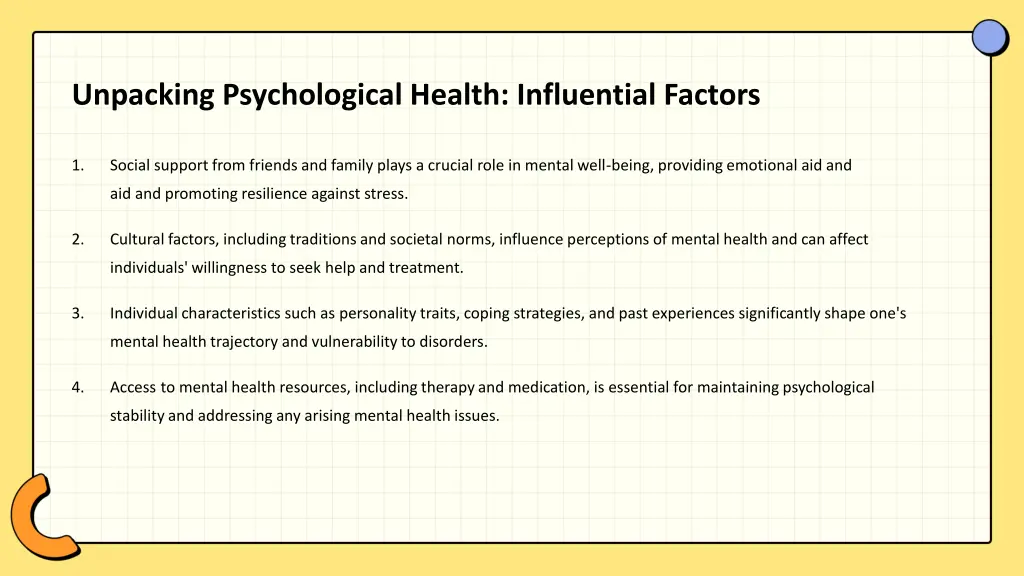 unpacking psychological health influential factors