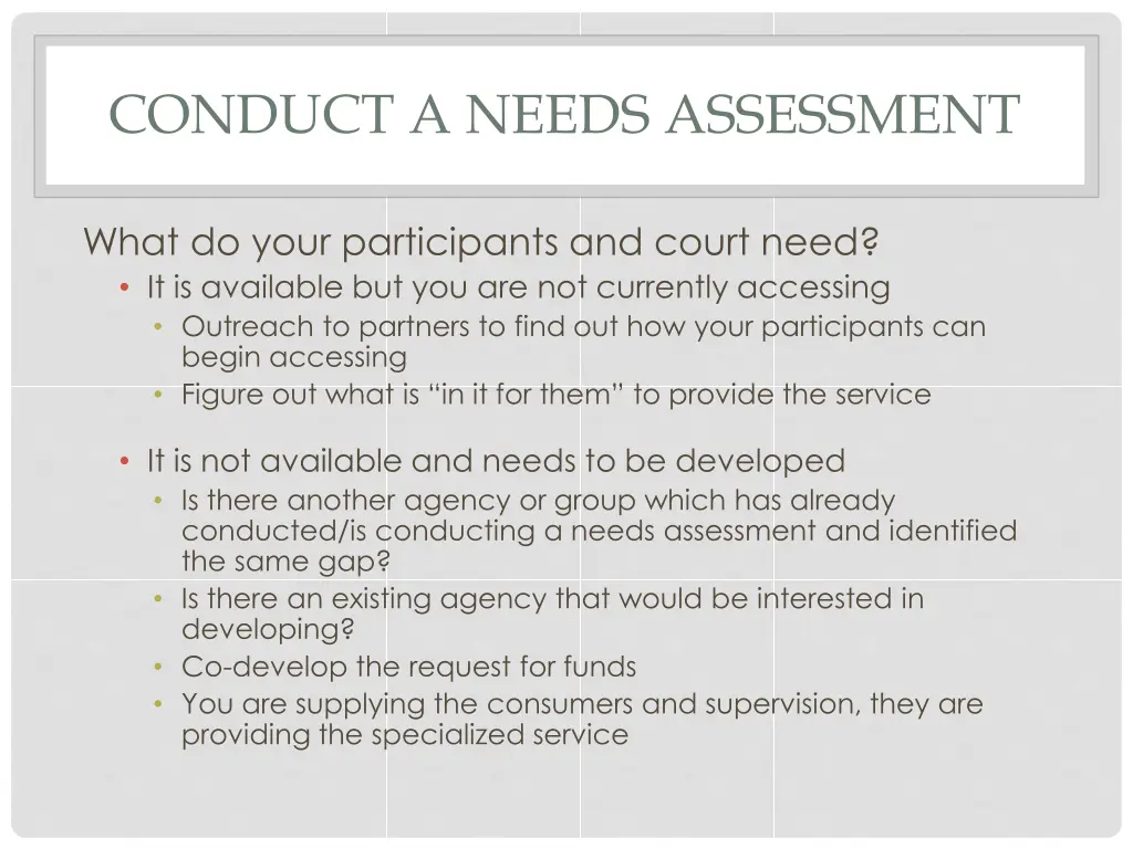 conduct a needs assessment