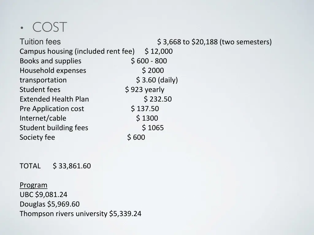 cost tuition fees 3 668 to 20 188 two semesters