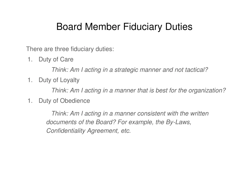 board member fiduciary duties
