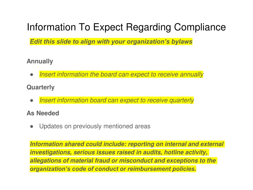 information to expect regarding compliance