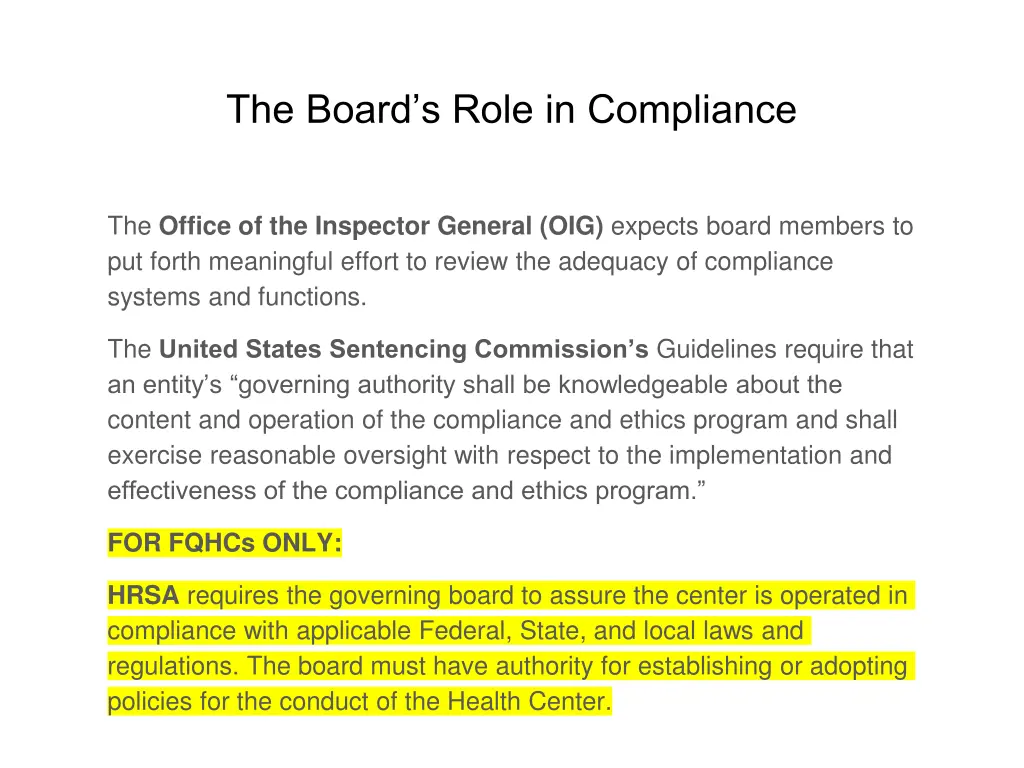 the board s role in compliance