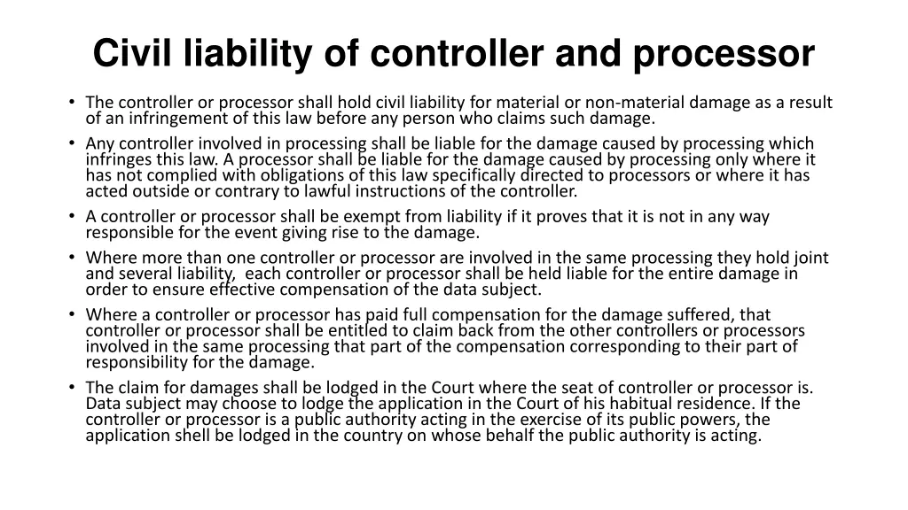 civil liability of controller and processor
