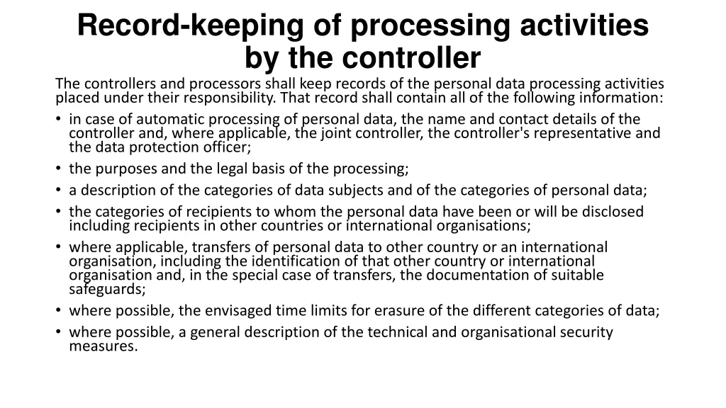 record keeping of processing activities