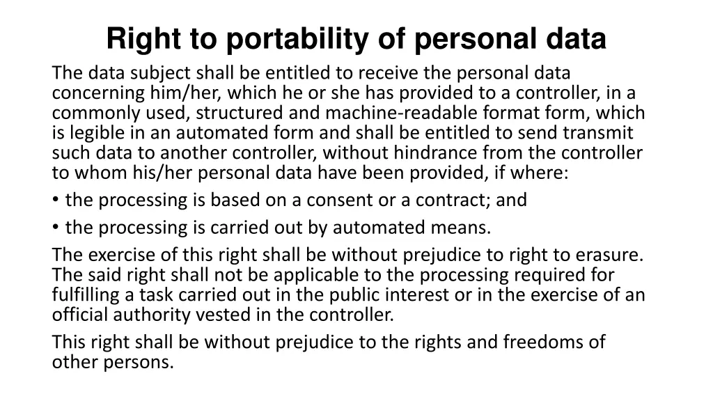 right to portability of personal data the data