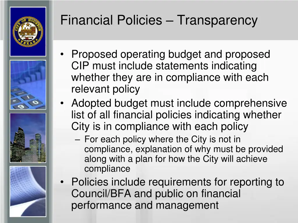 financial policies transparency