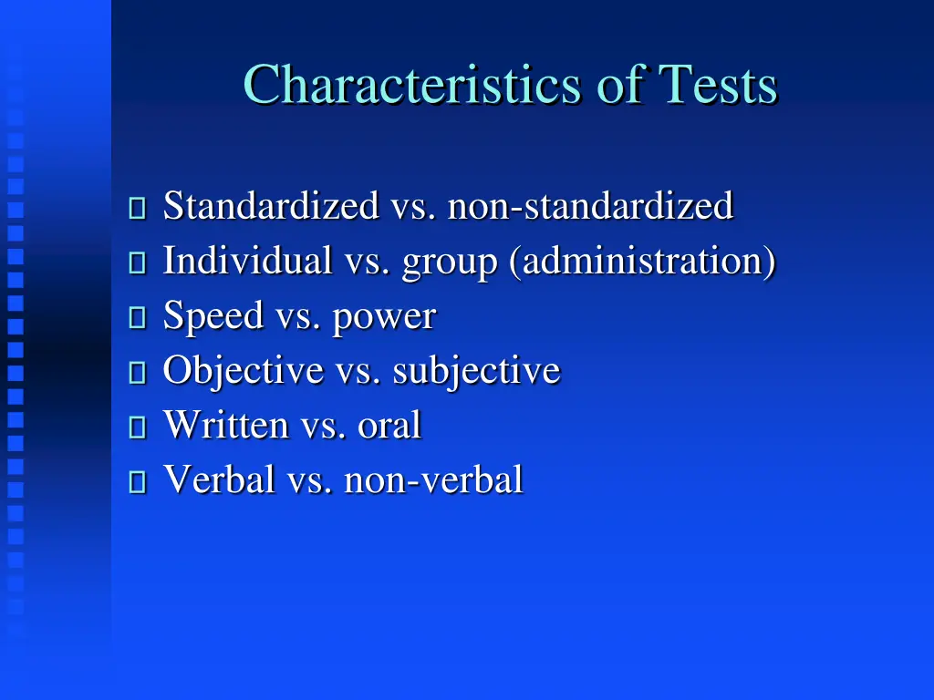 characteristics of tests