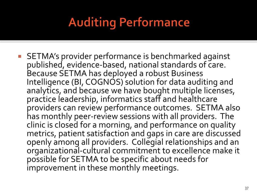 setma s provider performance is benchmarked