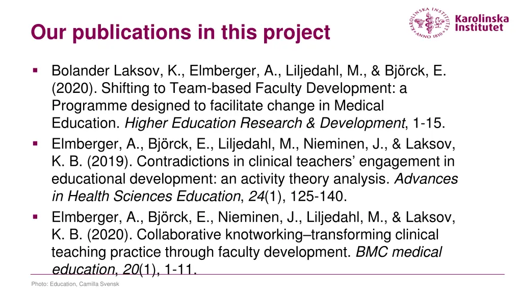 our publications in this project