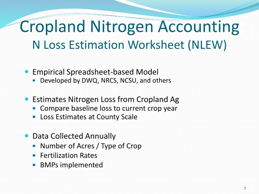 cropland nitrogen accounting n loss estimation