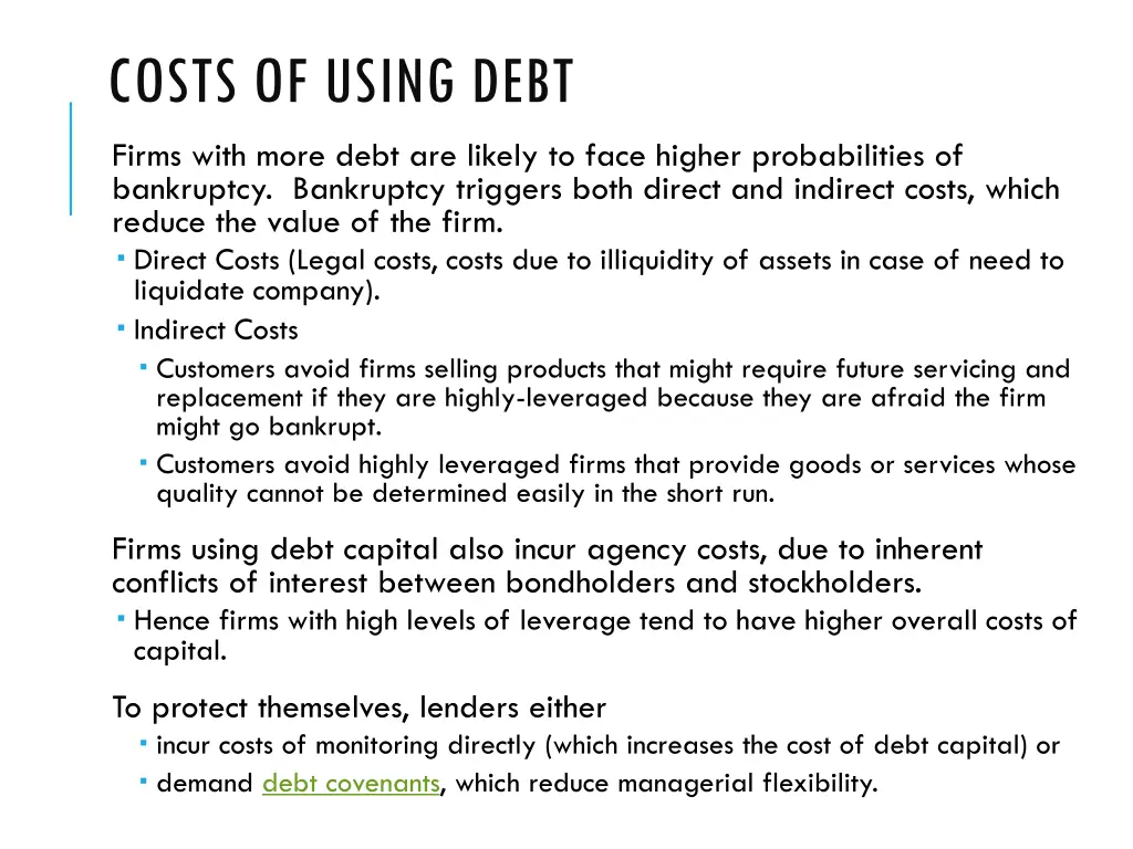 costs of using debt