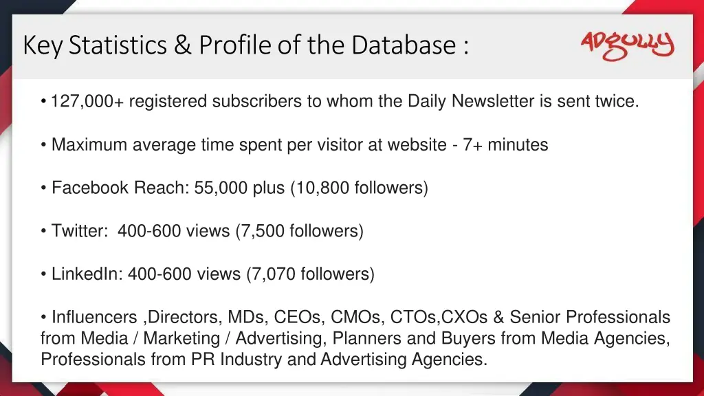 key statistics profile of the database