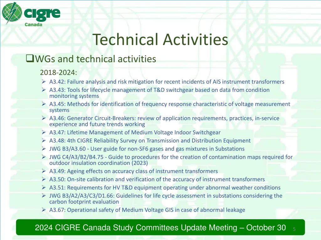 technical activities wgs and technical activities