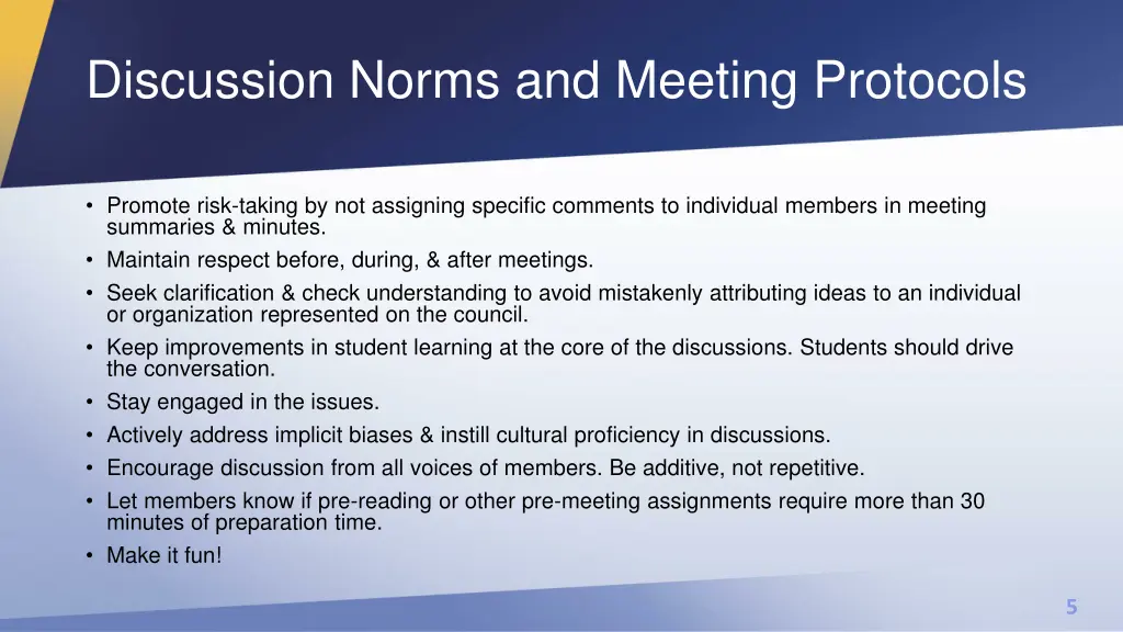 discussion norms and meeting protocols