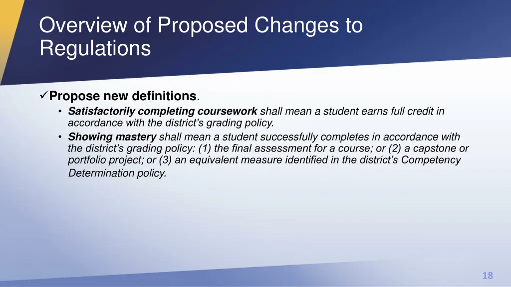 overview of proposed changes to regulations 1