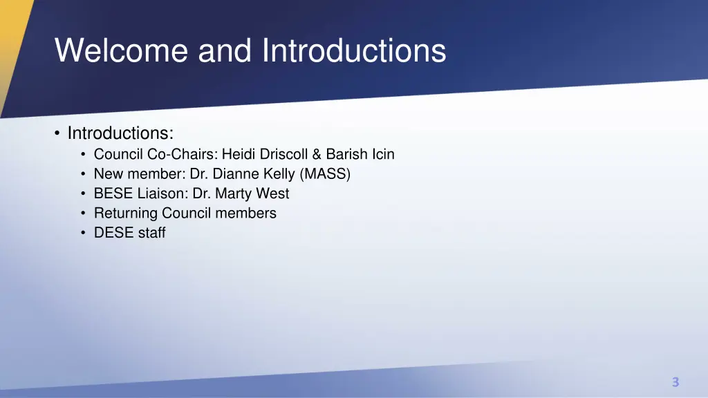 welcome and introductions