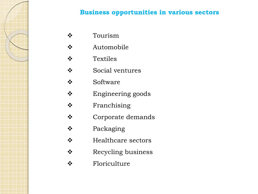 business opportunities in various sectors