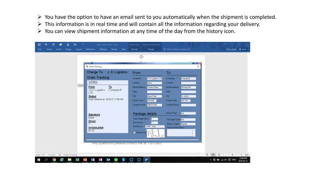 you have the option to have an email sent