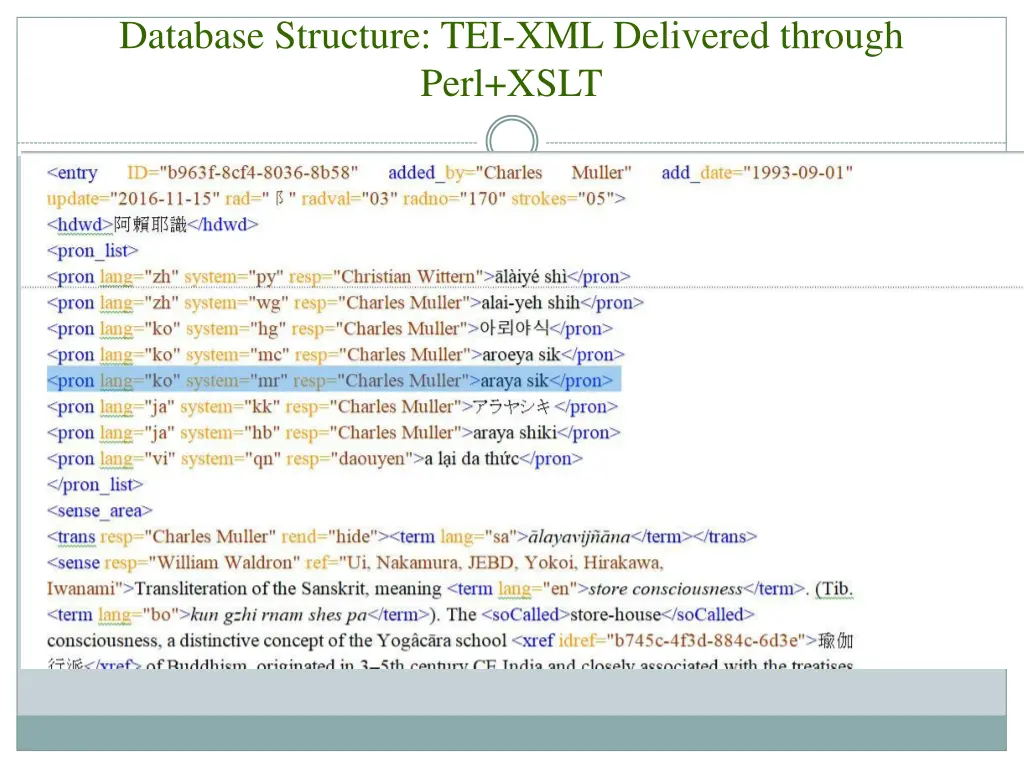 database structure tei xml delivered through perl