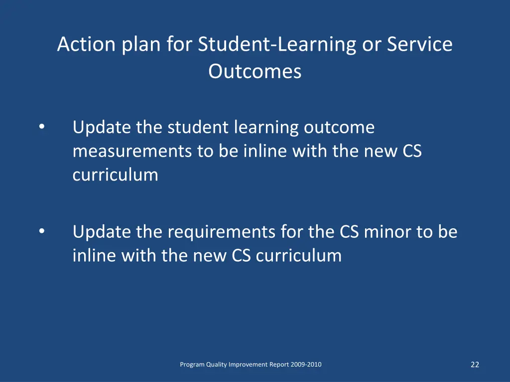 action plan for student learning or service