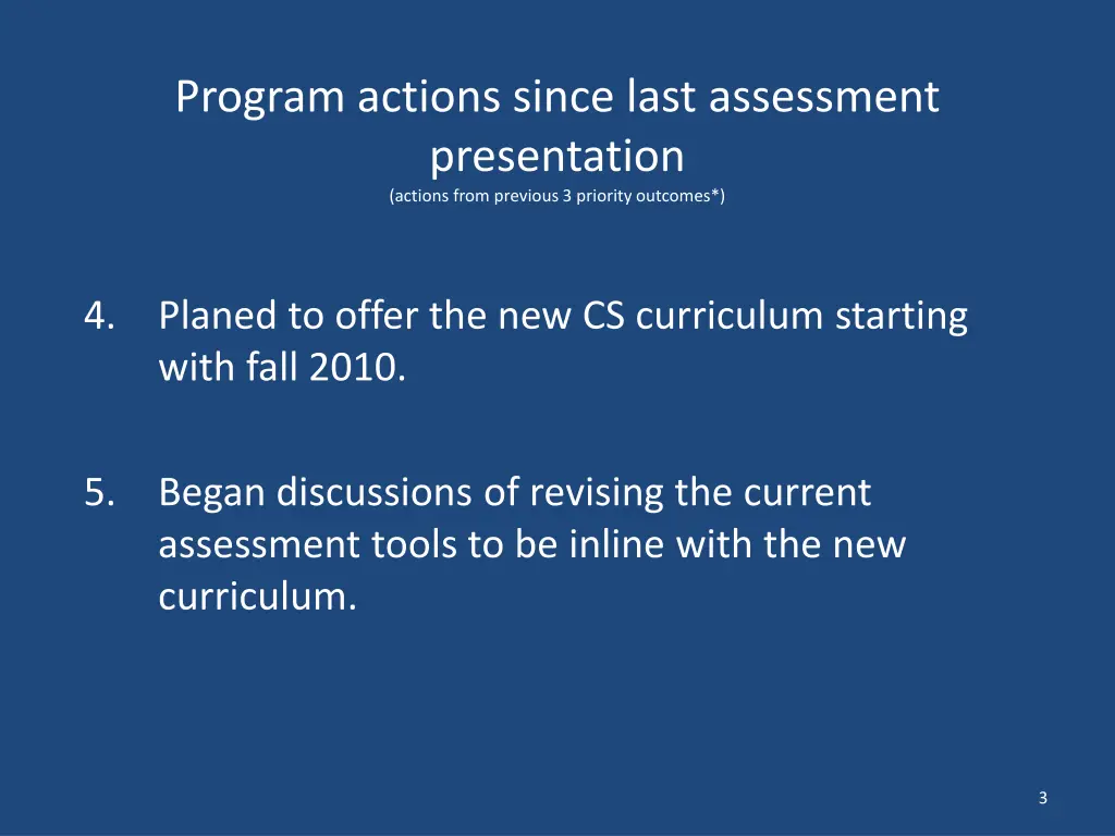 program actions since last assessment 1