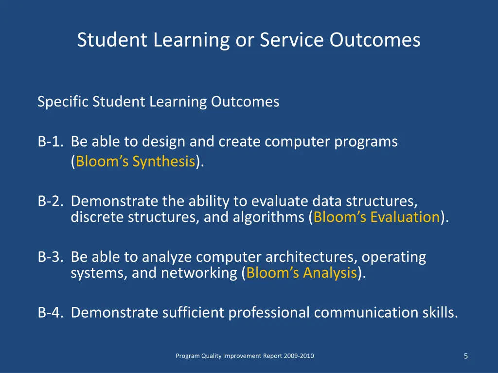 student learning or service outcomes 1