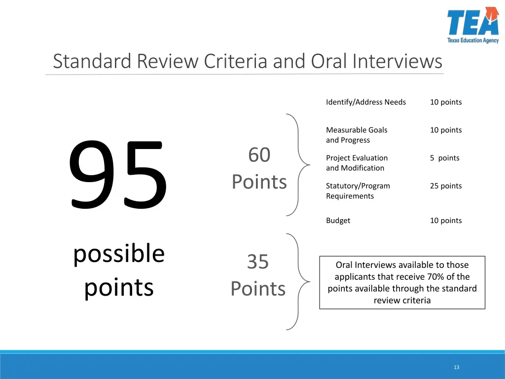 standard review criteria and oral interviews