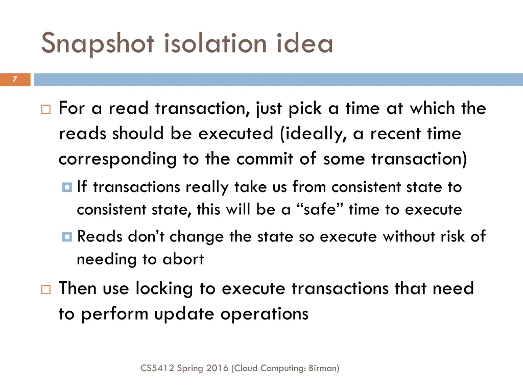 snapshot isolation idea