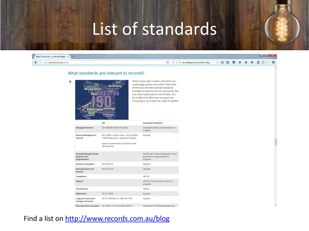 list of standards