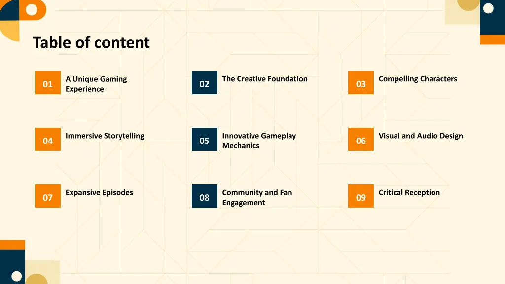 table of content