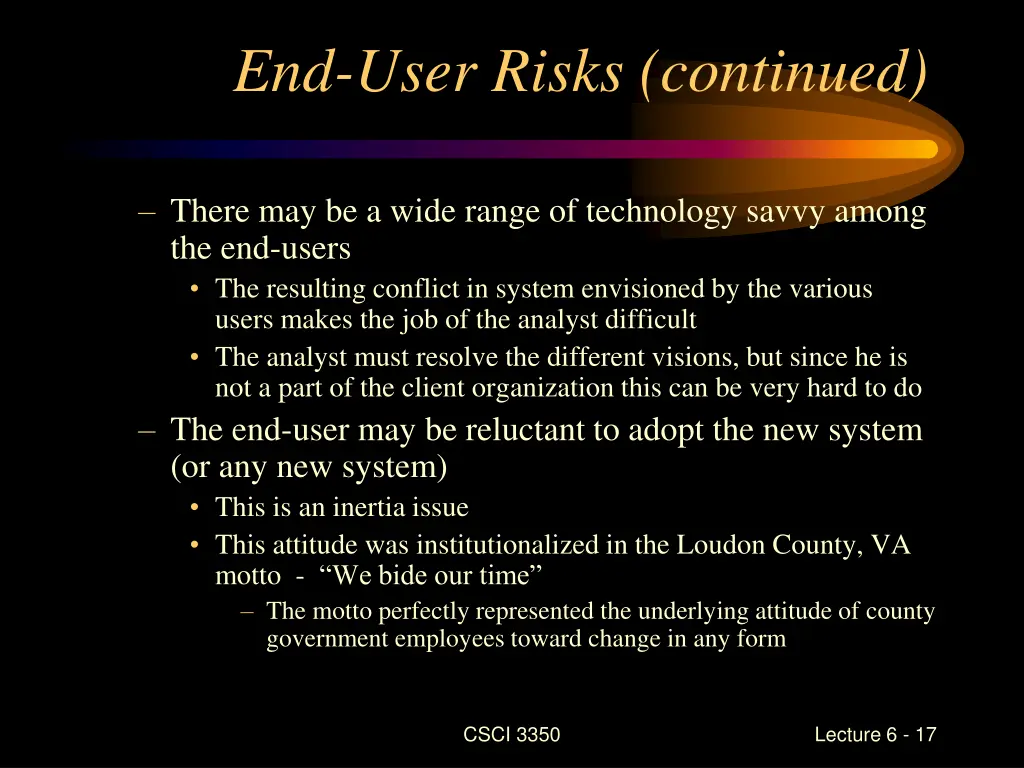 end user risks continued