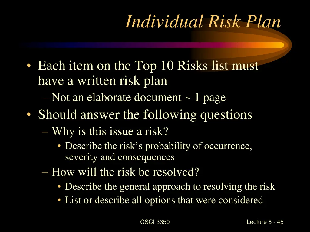 individual risk plan