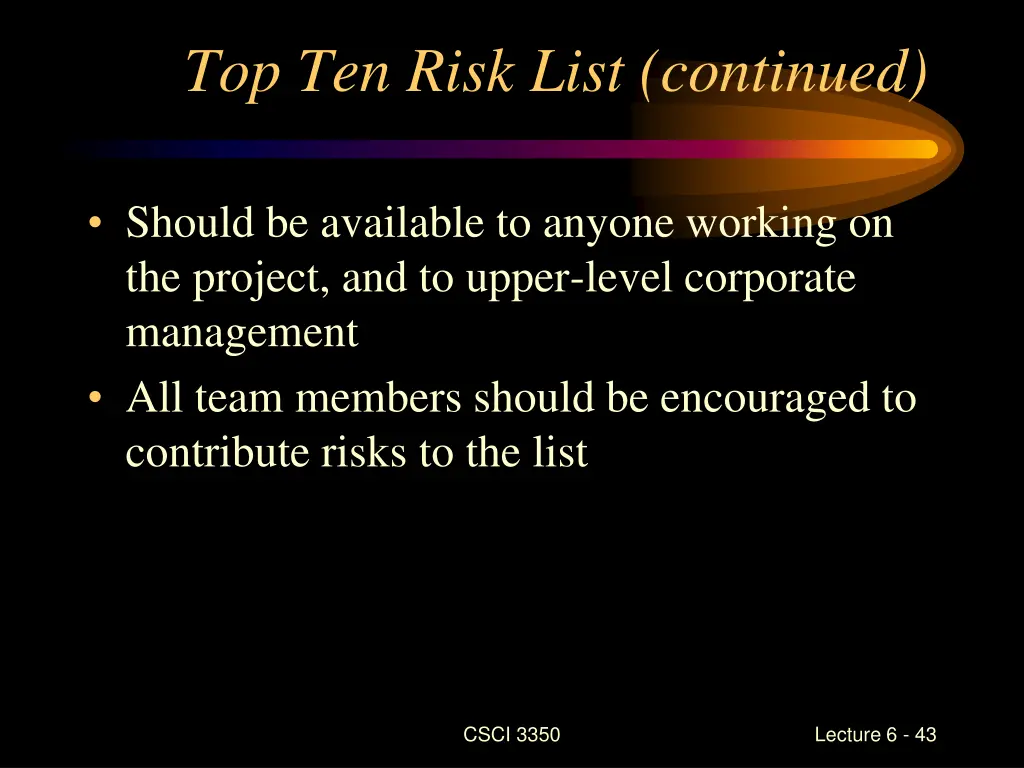 top ten risk list continued