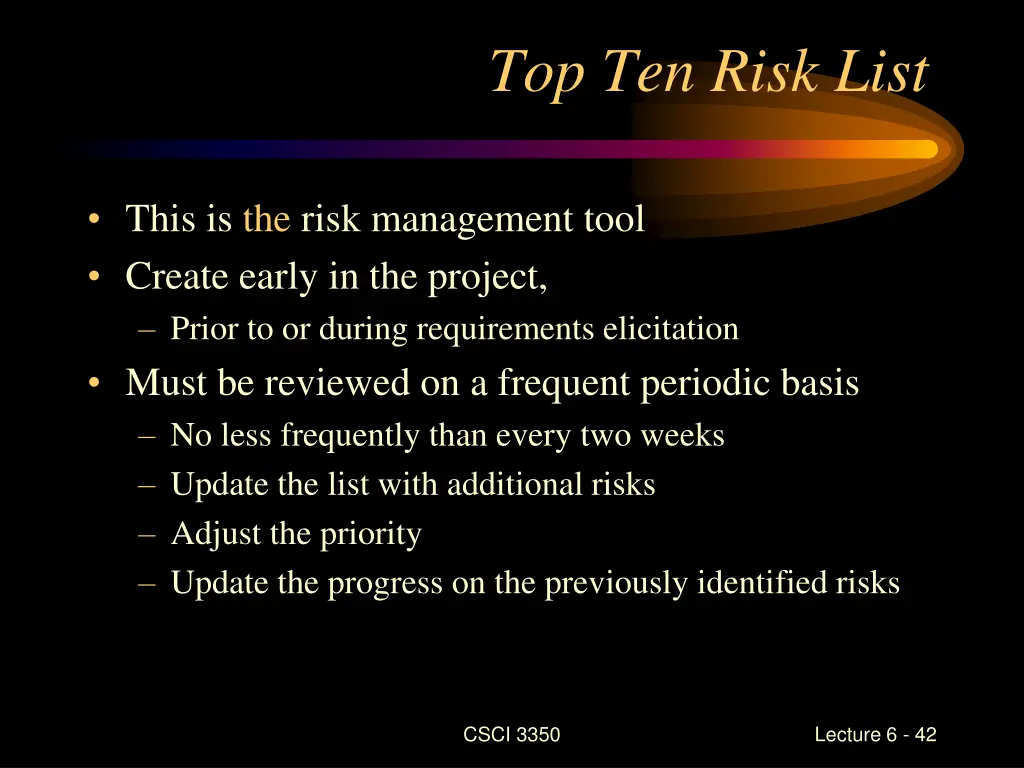 top ten risk list