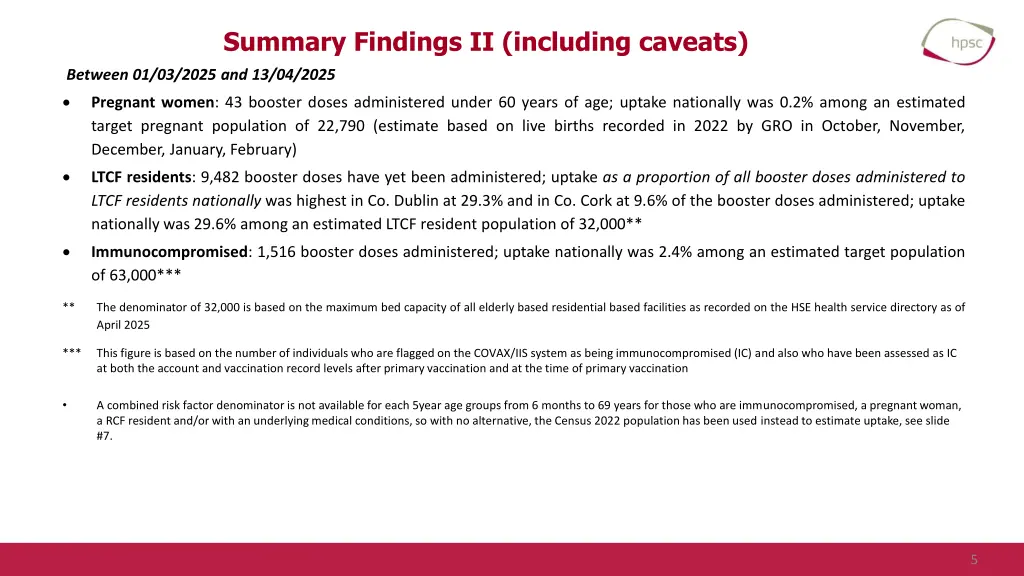 summary findings ii including caveats