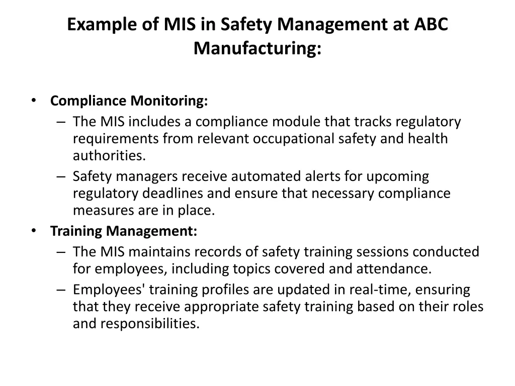 example of mis in safety management 1