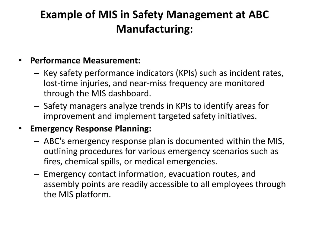 example of mis in safety management 2