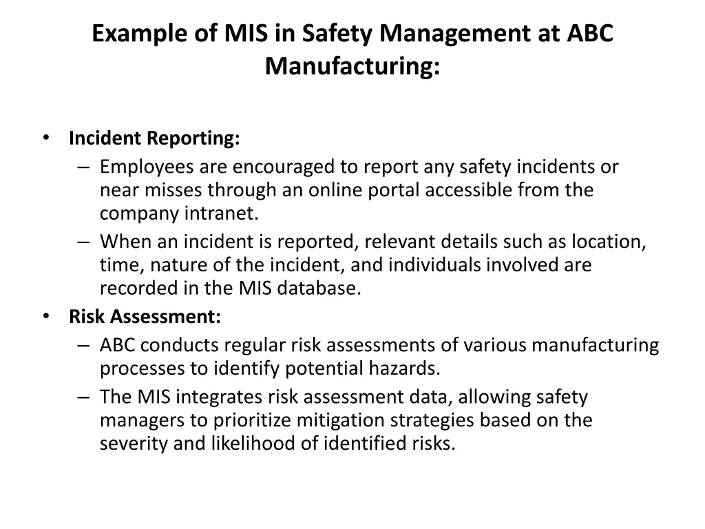example of mis in safety management
