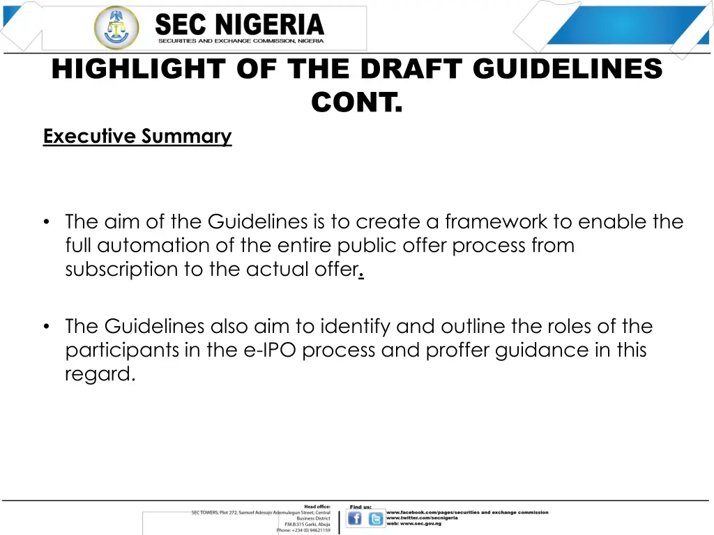highlight of the draft guidelines cont executive