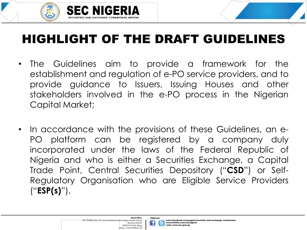 highlight of the draft guidelines