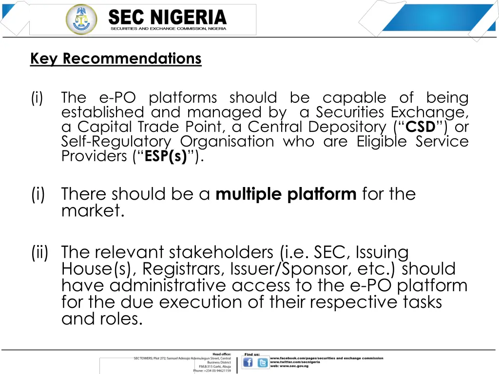 key recommendations