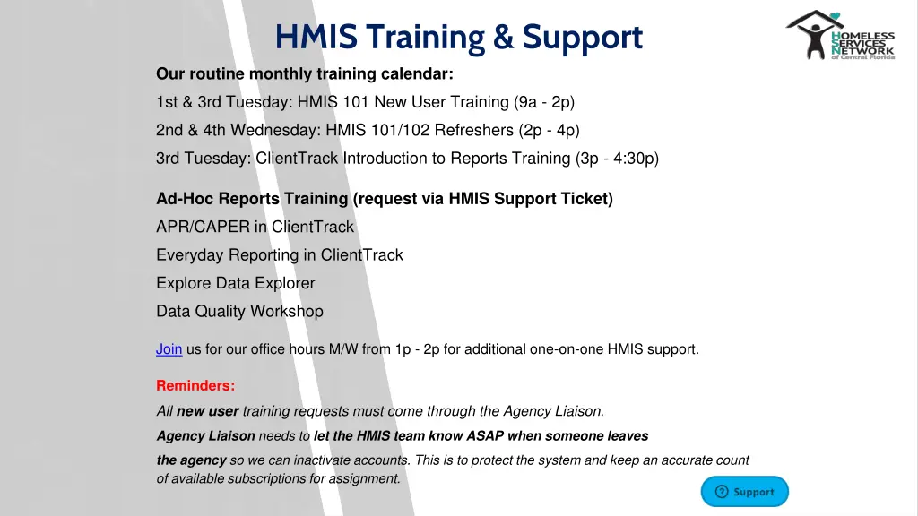hmis training support our routine monthly