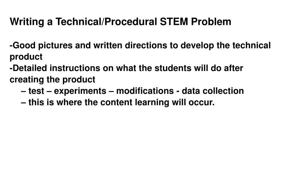 writing a technical procedural stem problem