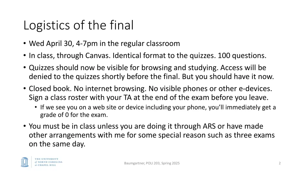 logistics of the final